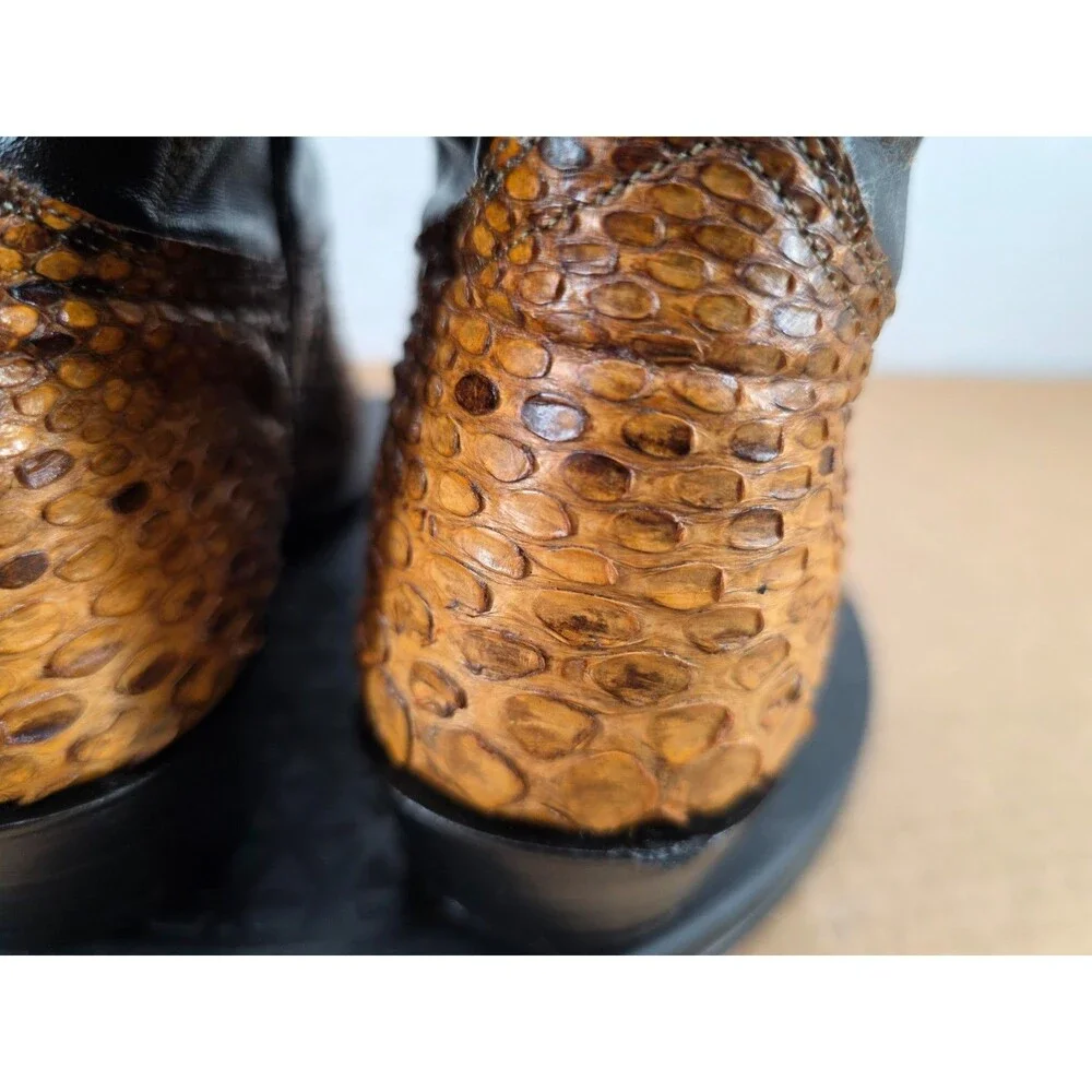 J Chisholm Men's Western Cowboy Boots Brown Python and Leather Size 8.5D USA
